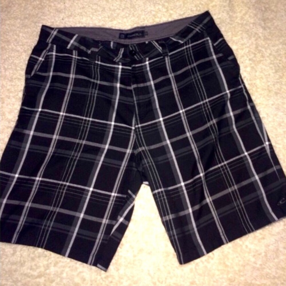 O'Neill Black and Gray Hybrid Shorts Relaxed Size 38 | Plaid Mens | Golf | Surf